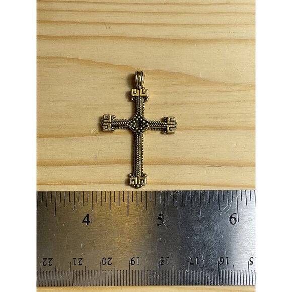 Antique-Style Orthodox Gold-Toned Cross Pendant - Picture 3 of 4